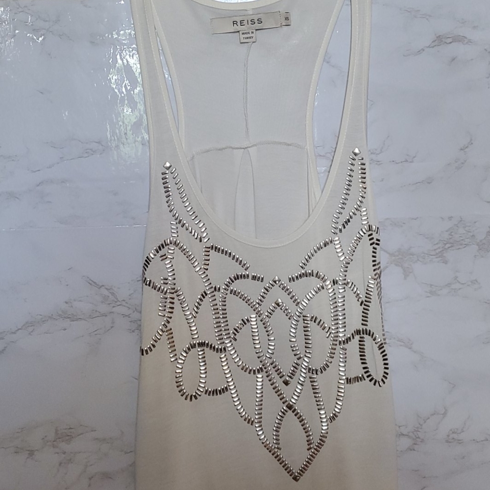 Reiss Long White Tank with Silver detail